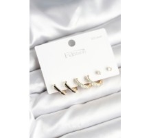 Gold Renk Pirinç Zirkon Taşlı 925 Ayar Gümüş Çivili Kadın Küpe Seti - TJ-BKP11270