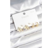 Kelebek Model Gold Renk Pirinç 925 Ayar Gümüş Çivili Kadın Küpe Seti - TJ-BKP11271