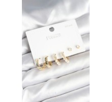 Gold Renk Pirinç Halka 925 Ayar Gümüş Çivili Kadın Küpe Seti - TJ-BKP11272