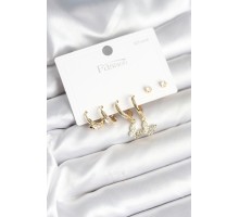 Gold Renk Pirinç Kelebek Model 925 Ayar Gümüş Çivili Kadın Küpe Seti - TJ-BKP11273