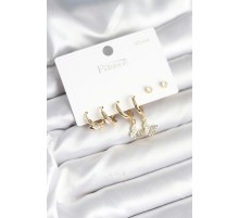 Gold Renk Pirinç Kelebek Model 925 Ayar Gümüş Çivili Kadın Küpe Seti - TJ-BKP11273