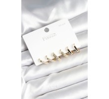 Pirinç Gold Renk 925 Ayar Gümüş Çivi Kadın Küpe Seti - TJ-BKP11275