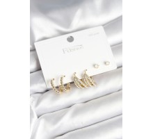 Gold Renk Pirinç 925 Ayar Gümüş Çivili Kadın Küpe Seti - TJ-BKP11276