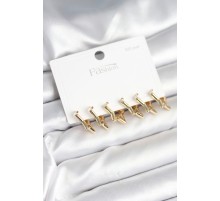 Yıldız Model Gold Renk 925 Ayar Gümüş Çivili Kadın Küpe Seti - TJ-BKP11278