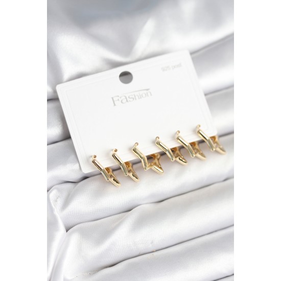 Yıldız Model Gold Renk 925 Ayar Gümüş Çivili Kadın Küpe Seti - TJ-BKP11278