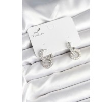 Gümüş Renk Pirinç Zirkon Taşlı Halka Model Kadın Küpe - TJ-BKP11279