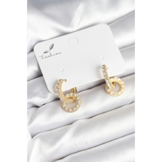 Gold Renk Pirinç Zirkon Taşlı Halka Model Kadın Küpe - TJ-BKP11280