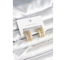 Zirkon Taşlı Şerit Model Gold Renk Pirinç Kadın Küpe - TJ-BKP11282
