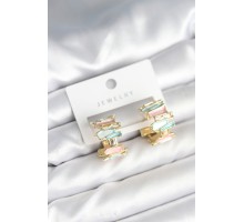 Mineli Karışık Renkli Gold Kadın Küpe - TJ-BKP11283