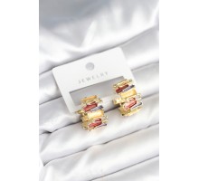 Mineli Karışık Renkli Gold Pirinç Kadın Küpe - TJ-BKP11284