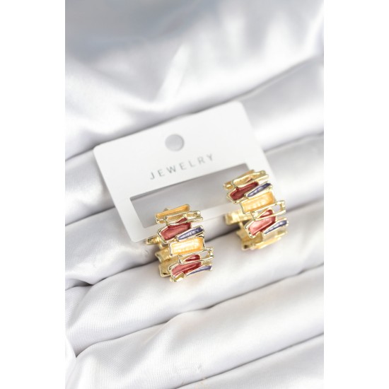 Mineli Karışık Renkli Gold Pirinç Kadın Küpe - TJ-BKP11284