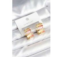 Mineli Karışık Renkli Gold Pirinç Kadın Küpe - TJ-BKP11285