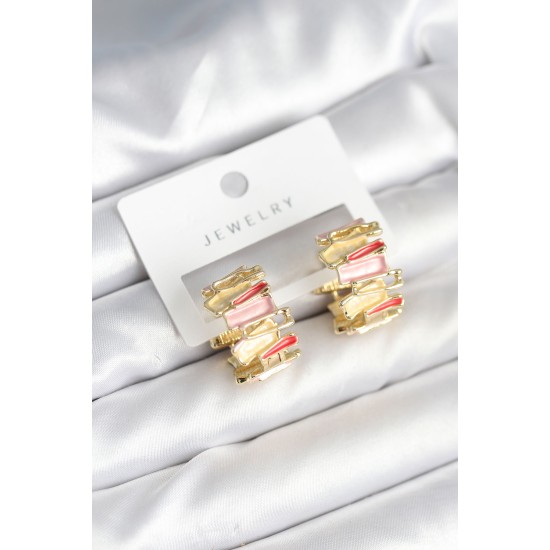 Mineli Karışık Renkli Gold Pirinç Kadın Küpe - TJ-BKP11285