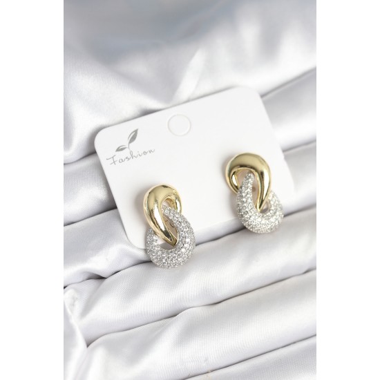 Sarmal Model Gold Gümüş Renk Pirinç Kadın Küpe - TJ-BKP11287
