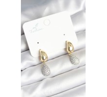 Gold Renk Zirkon Taşlı Damla Pirinç Kadın Küpe - TJ-BKP11288