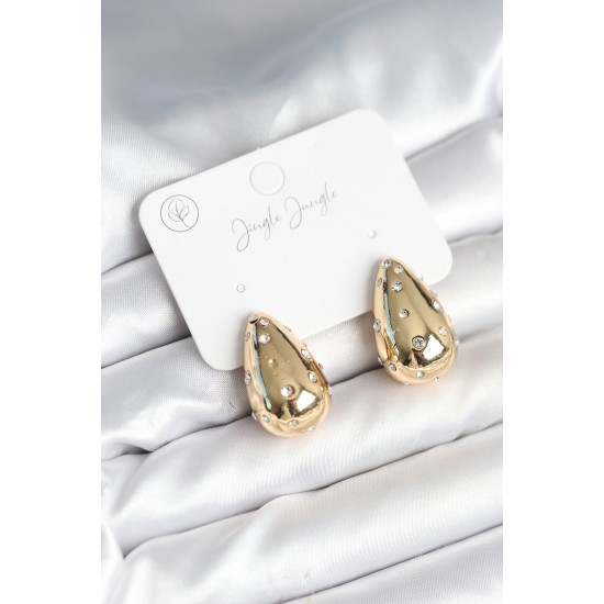 Damla Model Pirinç Gold Renk Kadın Küpe - TJ-BKP11289