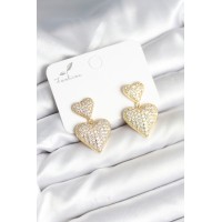 Kalp Model Zirkon Taşlı Gold Renk Pirinç Kadın Küpe TJ-BKP11290