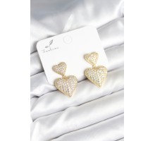 Kalp Model Zirkon Taşlı Gold Renk Pirinç Kadın Küpe - TJ-BKP11290