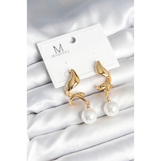 inci Detaylı Sarmal Model Gold Renk Pirinç Kadın Küpe - TJ-BKP11291