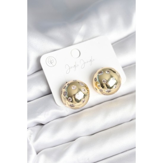 Pirinç Gold Renk Zirkon Taşlı Kadın Küpe - TJ-BKP11292