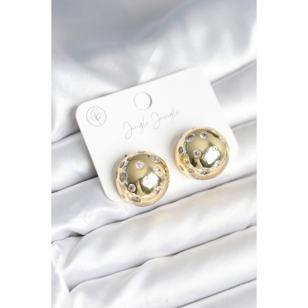Pirinç Gold Renk Zirkon Taşlı Kadın Küpe - TJ-BKP11292