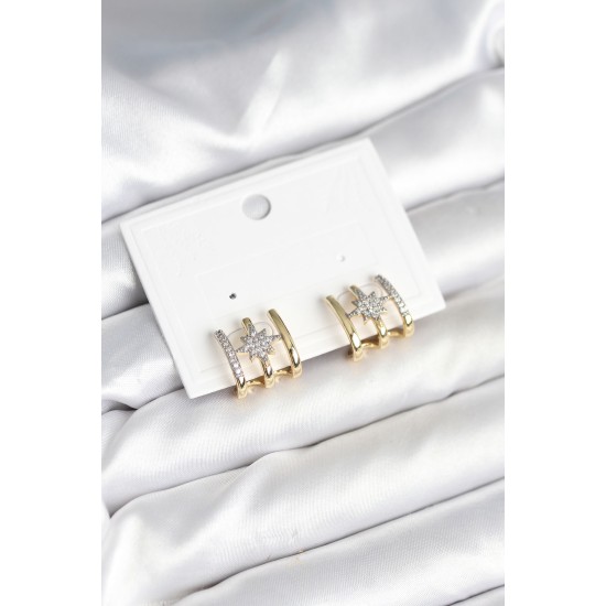 Kaburga Model Kutup Yıldızı Detaylı Gold Renk Kadın Küpe - TJ-BKP11296