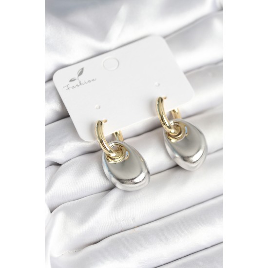 Pirinç Damla Model Gümüş Gold Renk Kadın Küpe - TJ-BKP11297