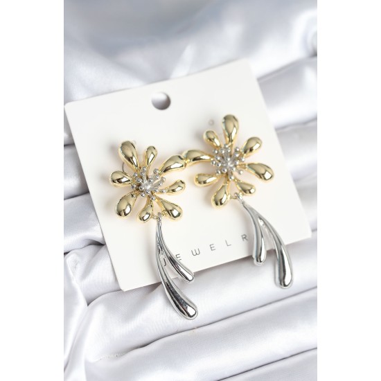 Çiçek Model Gold Gümüş Renk Kadın Küpe - TJ-BKP11298