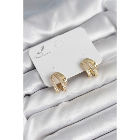 Zirkon Taşlı Gold Renk Kadın Küpe - TJ-BKP11304