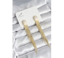 Sallantılı Beyaz Mineli Gold Renk Kadın Küpe - TJ-BKP11305