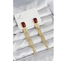 Sallantılı Bordo Mineli Gold Renk Kadın Küpe - TJ-BKP11306