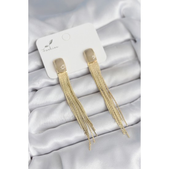 Sallantılı Krem Mineli Gold Renk Kadın Küpe - TJ-BKP11307