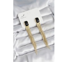 Sallantılı Siyah Mineli Gold Renk Kadın Küpe - TJ-BKP11308