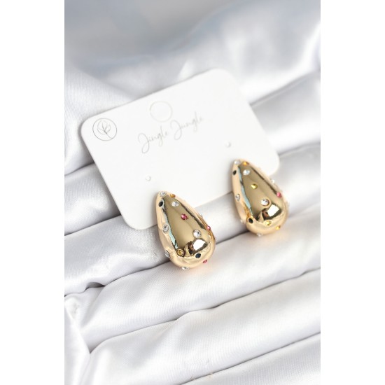 Damla Gold Renk Zirkon Taşlı Kadın Küpe - TJ-BKP11309