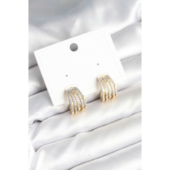 Kaburga Model Zirkon Taşlı Pirinç Kadın Küpe - TJ-BKP11310