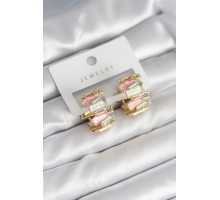 Mineli Karışık Renkli Gold Pirinç Kadın Küpe - TJ-BKP11311