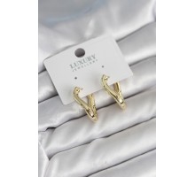 Gold Renk Eğik Halka Model Pirinç Kadın Küpe - TJ-BKP11312