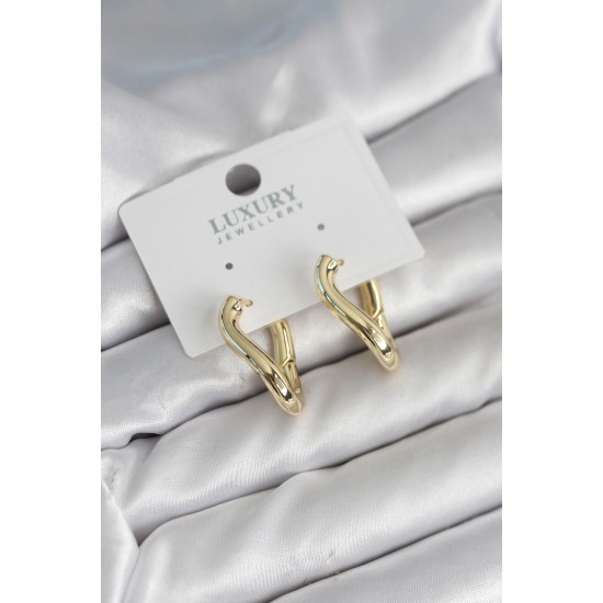 Gold Renk Eğik Halka Model Pirinç Kadın Küpe - TJ-BKP11312