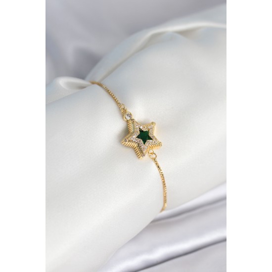 Yıldız Model Asansörlü Gold Renk Kadın Bileklik - TJ-BB8013