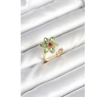 Çiçek Model Yeşil Pirinç Gold Renk Yüzük - TJ-BYK3901