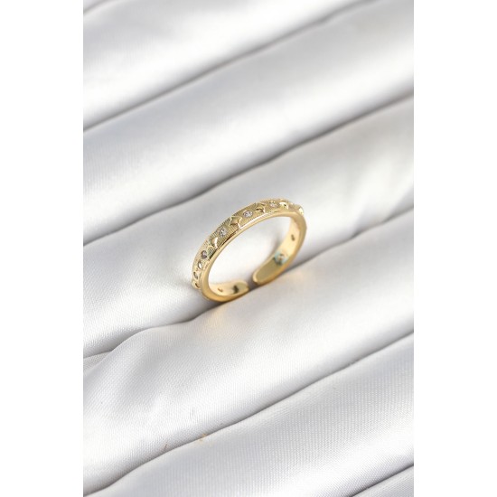 Pirinç Gold Renk Zirkon Taşlı Kadın Yüzük - TJ-BYK3903