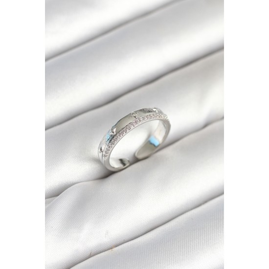 Gümüş Renk Şerit Zirkon Taşlı Kadın Yüzük - TJ-BYK3904
