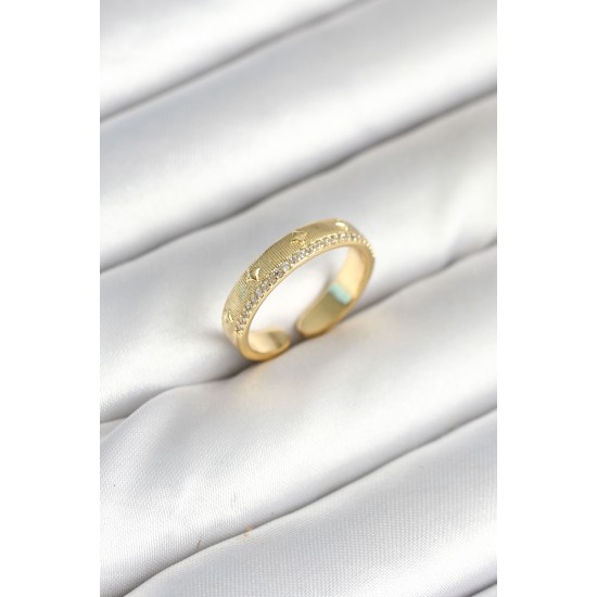 Gold Renk Şerit Zirkon Taşlı Kadın Yüzük - TJ-BYK3905