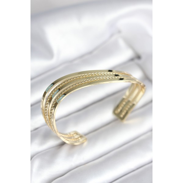 Eğik Şerit Model Gold Renk Pirinç Kadın Bileklik - TJ-BB8019