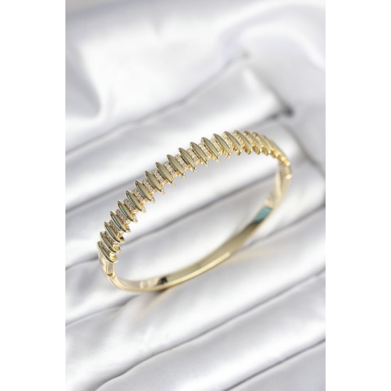 Gold Renk Zirkon Taşlı Pirinç Kadın Kelepçe - TJ-BB8021