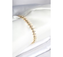 Pirinç Gold Renk Zirkon Taşlı Baklava Model Kadın Bileklik - TJ-BB8024