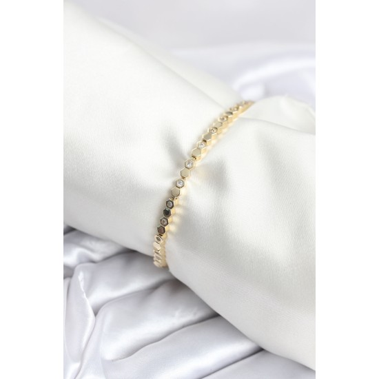 Pirinç Gold Renk İnce Petek Model Kadın Bileklik - TJ-BB8025