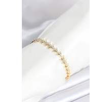Pirinç Gold Renk Balık Sırtı Model Zirkon Taşlı Kadın Bileklik - TJ-BB8027