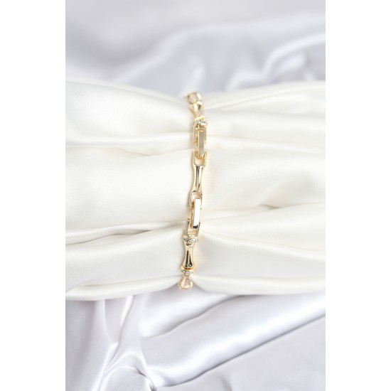 Pirinç Gold Renk Kemik Model Zirkon Taşlı Kadın Bileklik - TJ-BB8028