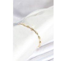 Pirinç Gold Renk Kemik Model Zirkon Taşlı Kadın Bileklik - TJ-BB8028